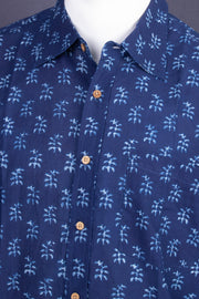 Indigo Handblock Print Pre-Washed Pure Cotton Shirt 10076871