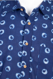 Indigo Handblock Print Pre-Washed Pure Cotton Shirt 10076872