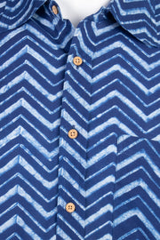 Indigo Handblock Print Pre-Washed Pure Cotton Shirt 10076873