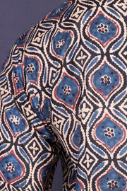 Ajrakh Cotton Men's Short Kurta With Slim-Fit Design & Front Pocket 10076894