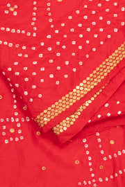 Red Bandhani Mulberry Silk Saree With Sequins Embroidery 10076904