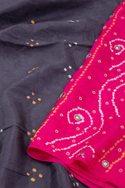 Grey Bandhani Mulberry Silk Saree 10076909