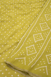 Lime Green Bandhani Khadi Cotton Saree 10076912