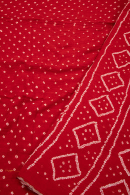 Tomato Red Bandhani Khadi Cotton Saree 10076914