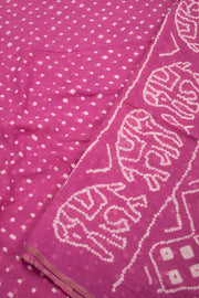Pink Bandhani Khadi Cotton Saree 10076916