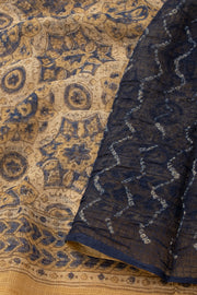Brown Ajrakh Printed Kota Silk Cotton Saree Without Blouse 10076918