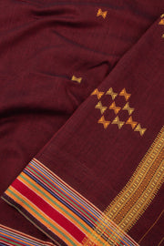 Maroon Handloom Bhujodi Cotton Saree 10076927