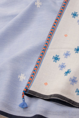 Sky Blue Handloom Bhujodi Cotton Saree 10076929