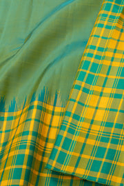 Teal Green Gadwal Kuttu Silk Saree With Checks Border 10077046