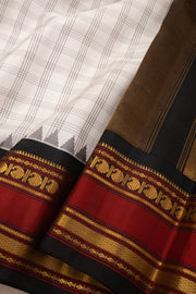 White Gadwal Kuttu Silk Saree With Temple Border 10077048