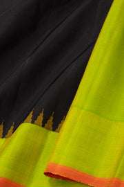 Black Gadwal Kuttu Silk Saree With Temple Border 10077054