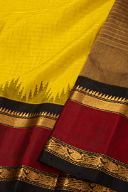 Yellow Gadwal Kuttu Silk Saree With Temple Border 10077061