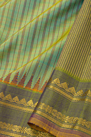 Olive Green Gadwal Kuttu Silk Saree With Temple Border 10077062