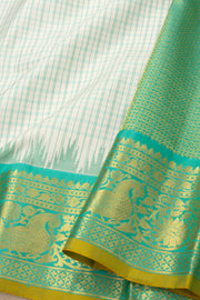 White Gadwal Kuttu Silk Saree With Temple Border 10077063