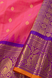 Candy Pink Handloom Gadwal Kuttu Cotton Saree With Silk Zari Border 10077064