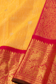 Soft Yellow Handloom Gadwal Kuttu Linen Saree With Silk Zari Border 10077066