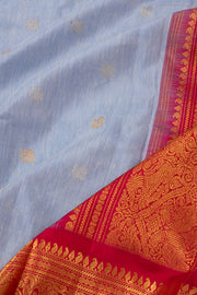 Ice Blue Handloom Gadwal Kuttu Linen Saree With Silk Zari Border 10077067