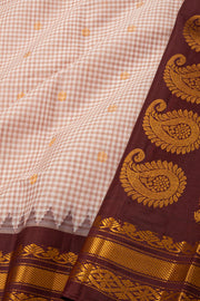 Light Brown Handloom Gadwal Kuttu Cotton Saree With Silk Zari Border 10077071