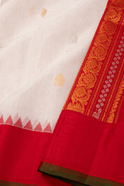 White Handloom Gadwal Kuttu Cotton Saree With Silk Zari Border 10077072