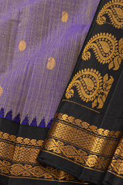 Purple Handloom Kuttu Gadwal Cotton Saree With Silk Zari Border 10077073