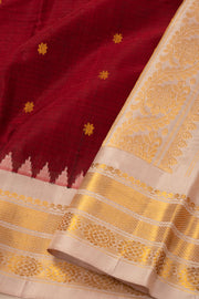 Maroon Handloom Gadwal Kuttu Cotton Saree With Silk Zari Border 10077074