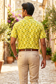 Lime Green Half Sleeve Hand Block Printed Cotton Mens Shirt 10077082