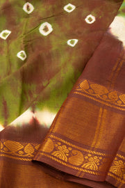 Green Handcrafted Sungudi Cotton Saree Without Blouse 10077116