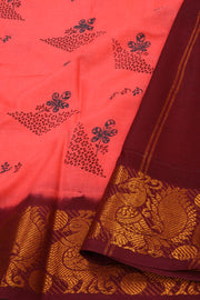 Pink Handcrafted Sungudi Cotton With Peacock Border Saree 10077130