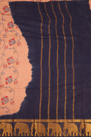 Biege Handcrafted Sungudi Cotton Saree With Elephant Border 10077132