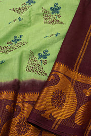 Pista Green Handcrafted Sungudi Cotton Saree 10077133