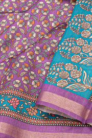 Grape Purple Printed Semi Tussar Silk Saree 10077220