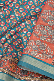 Peacock Blue Printed Semi Tussar Silk Saree 10077222