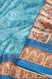 Sky Blue Printed Semi Tussar Silk Saree 10077223