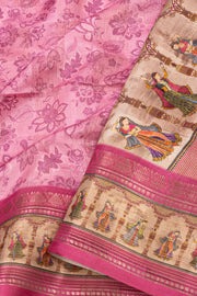 Baby Pink Printed Semi Tussar Silk Saree 10077225