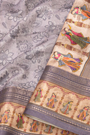 Grey Printed Semi Tussar Silk Saree 10077226