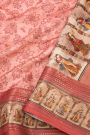Peach Printed Semi Tussar Silk Saree 10077227