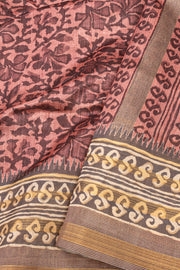 Brown Printed Semi Tussar Silk Saree 10077228