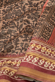Brown Printed Semi Tussar Silk Saree 10077230