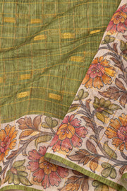Green Printed Semi Tussar Silk Saree 10077233