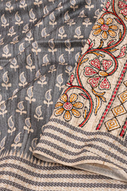 Grey Printed Semi Tussar Silk Saree 10077240