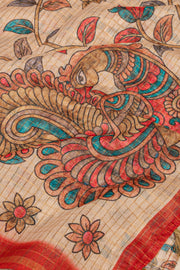 Red Printed Semi Tussar Silk Saree 10077243