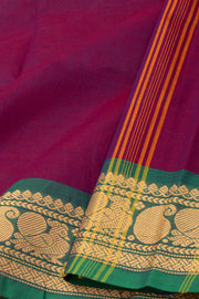 Dark Magenta Handloom Chettinad Cotton Saree 10077289