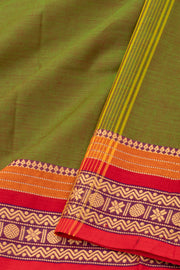 Olive Green Handloom Chettinad Cotton Saree 10077292
