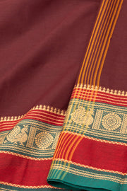 Dark Brown Handloom Chettinad Cotton Saree Without Blouse 10077296