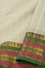 Light Grey Handloom Chettinad Cotton Saree With Temple Border 10077297