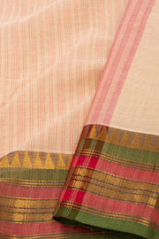 Beige Handloom Chettinad Cotton Saree With Temple Border 10077298