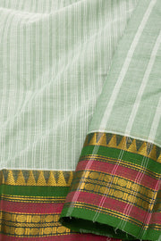 Green Handloom Chettinad Cotton Saree With Temple Border 10077299