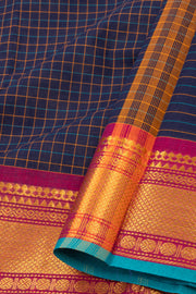 Navy Blue Handloom Chettinad Cotton Saree 10077301