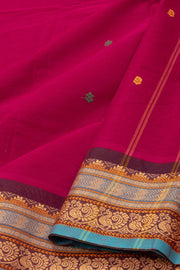 Magenta Pink Handloom Chettinad Cotton Saree Without Blouse 10077308