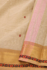 Light Beige Handloom Chettinad Cotton Saree 10077317